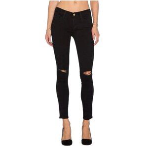 FRAME DENIM Le Skinny de Jeanne Distressed Skinny Jeans in Empire Black, Size 26